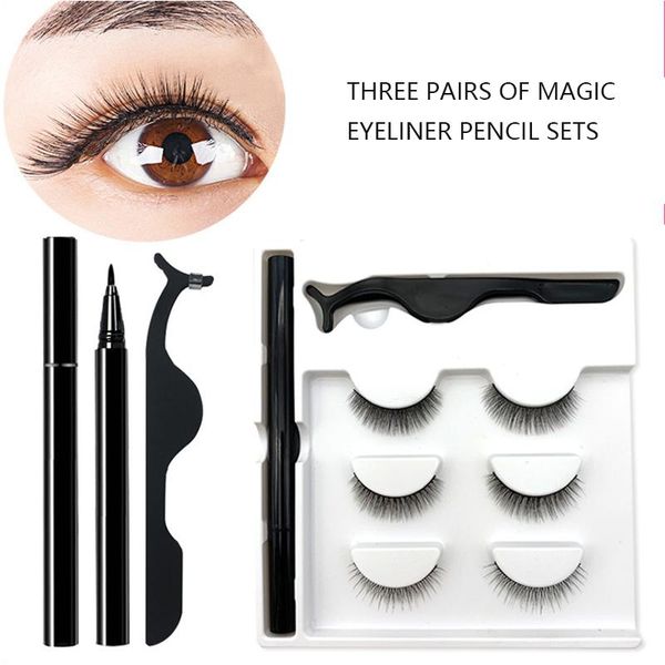 

false eyelashes three pairs of magnetic eyeliner liquid pen set quick-drying waterproof eye makeup professional cosmetic