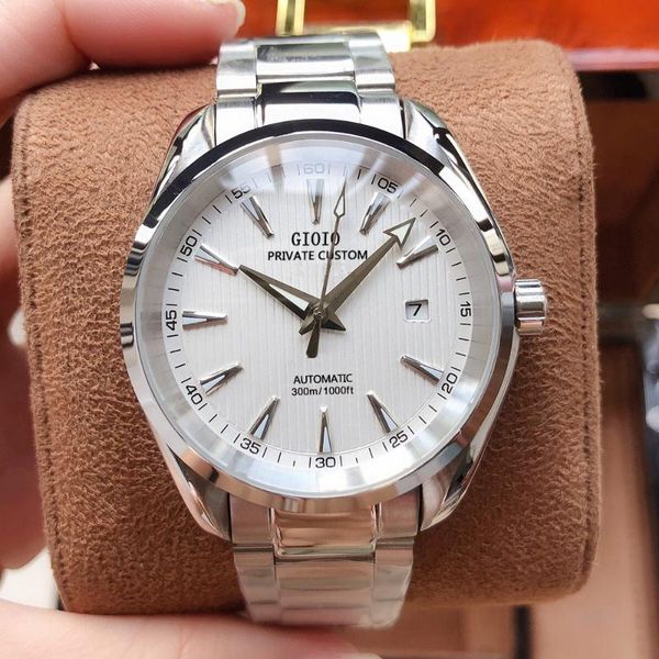 

wristwatches 41mm white dial mens automatic watch luminous waterproof calendar mechanical wristwatch men, Slivery;brown