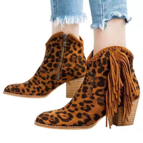 

boots fashion tassel roman shoes pointed toe suede high heels women pumps thick ankle for autumn, Black