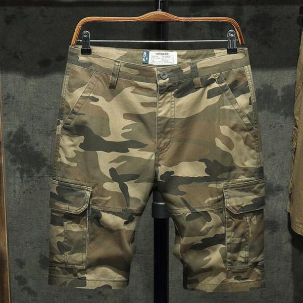 

men's shorts outdoor camouflage cargo pocket cotton casual half pants loose overalls, White;black