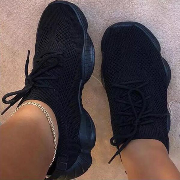 

dress shoes casual women's knitted or crocheted shoes, sports shoes with breathable mesh round platform and shoelaces, for summer fvvd, Black