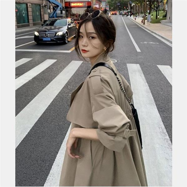 

women's trench coats hu chuliang fall elegant coat overall classic, Tan;black