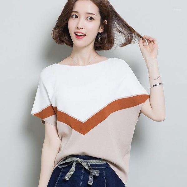 

women summer fashion batwing sleeve knit blouse elegant lady loose striped shirts women's blouses &, White