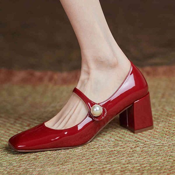 

dress shoes rimocy patent leather pearl belts female bombs fashion toe square foot shoes woman heels elegant wine party k8ev, Black