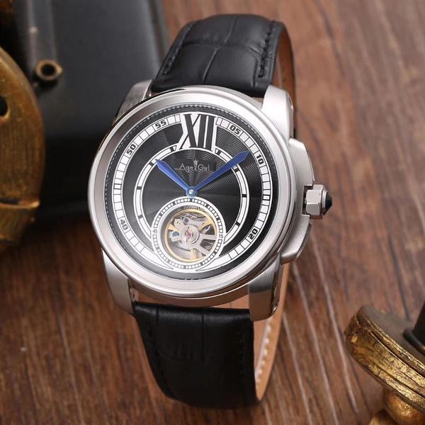 

wristwatches automatic mechanical men tourbillion rose gold sapphire black brown leather transparent, Slivery;brown
