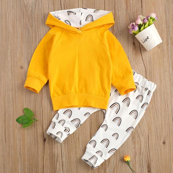 

clothing sets born infant baby 2-piece outfit set long sleeve hoodie+rainbow print pants for kids boys girls 0-24months, White