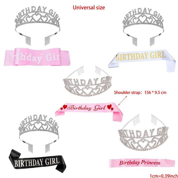 Девушка День рождения Sash и Tiara Crown С Днем рождения Принадлежности для вечеринок, Декор 210408