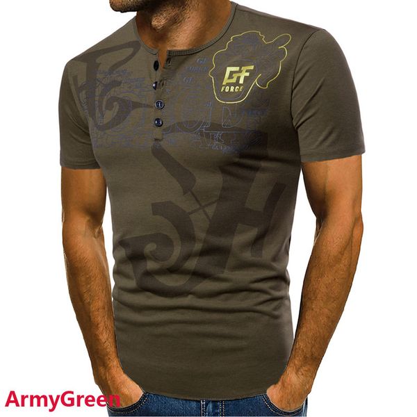 

fashion t-shirt short sleeve round neck button with lettered print, White;black
