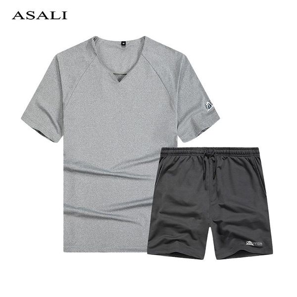 

men's tracksuit summer clothes sportswear two piece set 2021 men t-shirt shorts brand track suit male sports suits streetwear tracksuit, Gray
