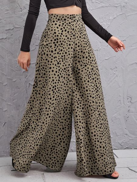

high waist dalmatian wide leg pants 582c#, Black;white