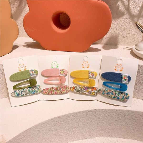 

hair accessories 2021 korea simple fresh floral fabric oval children's bb clip sweet girl princess jelly color duckbill, Slivery;white