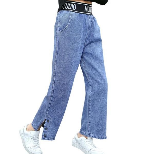 

jeans girls patchwork spring autumn kids letter pattern children's clothes 6 8 10 12 14, Blue
