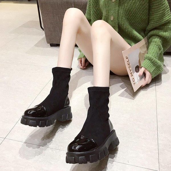 

black sock boots women 2021 punk shoes ankle platform white