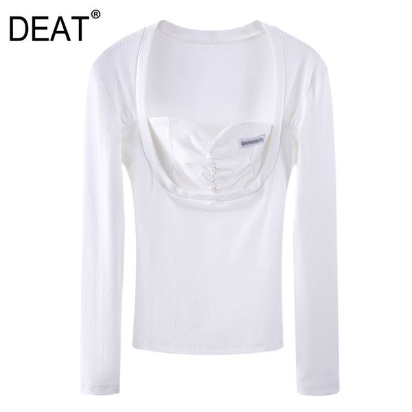 

[deat] long sleeve aquare collar solid color shirt for women pure cotton casual style new fashion tide spring gx30 210428, White;black