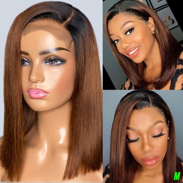

synthetic wigs suq short bob lace front wig for women middle part natural hair black to brown gluless heat resistant