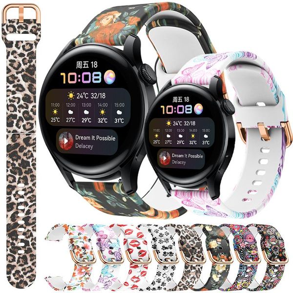 

watch bands silicone watchband 22mm strap for huawei 3 / pro smartwatch replacement fashion printing wristband bracelet accessories, Black;brown