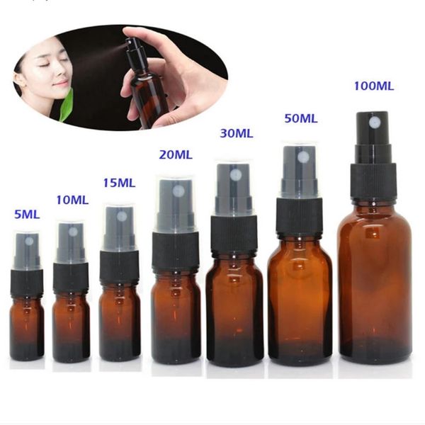 15ml 30ml 50ml Spray de vidro frasco vazio âmbar óculos garrafas de óleo essencial recipiente de névoa recarregável com tampa de parafuso