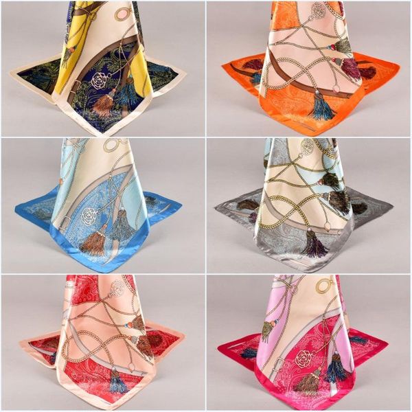 

scarves 2021 imitation silk scarf female 90cm fashion bag printing satin hand gift big square, Blue;gray