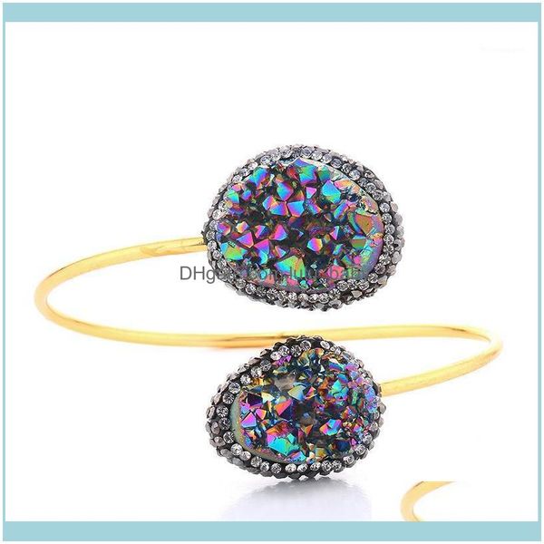

bangle jewelrybangle gold color bracelets natural stone quartz drusy crystals adjustable charm opening bangle1 drop delivery 2021 daulb, Black