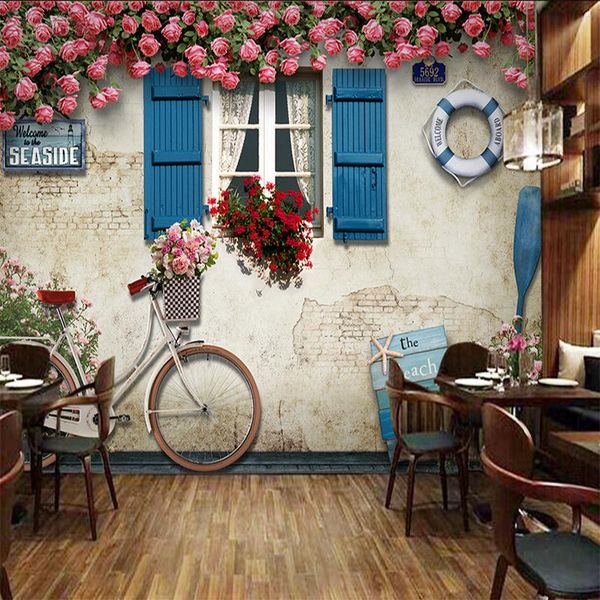 

wallpapers custom 3d mediterranean window rose wall cloth paper for living room background covering home decor waterproof fresco