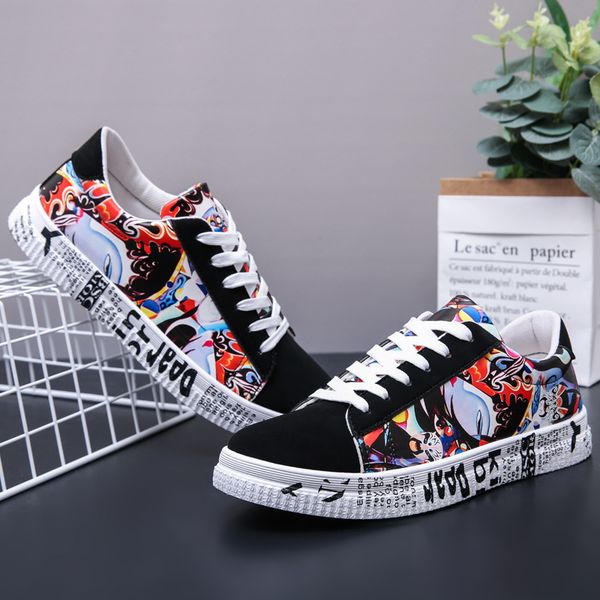 

shoe cg5 vulcanized man fashion casual male tie-up colored canvas sport graffiti board shoes vm1q, Black