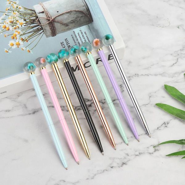 

ballpoint pens 1pcs ball pen rollerball writing supplies stationery gifts metal dried flower signature instrument, Blue;orange