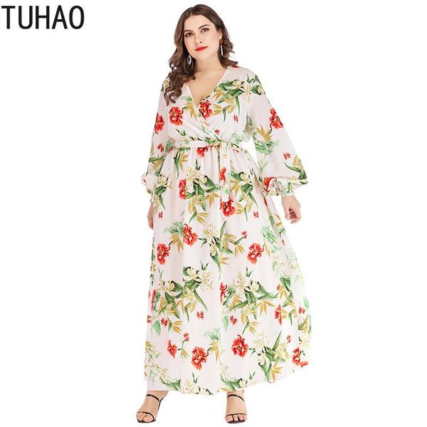

casual dresses lantern long sleeve dress plus size v-neck floral print high waist maxi for woman clothes tz9103, Black;gray