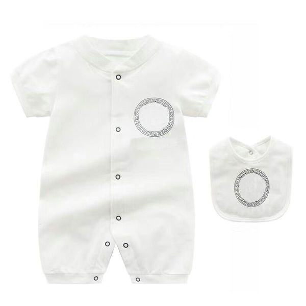 

Kids Designer Rompers Bib 2 Piece Set Baby Boy Girl Summer Short-sleeved Combed Cotton Clothes Top Quality Newborn Jumpsuits 0-24months, White