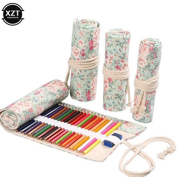 

pencil bags 12/24/36/48/72 holes roll colored case kawaii school canvas pen bag for girls boys cute gift large pencilcase box