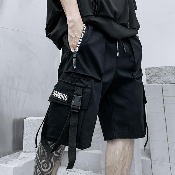 

men's shorts harajuku hip hop cargo short pants streetwear men fashion loose casual black summer cotton pocket design, White;black