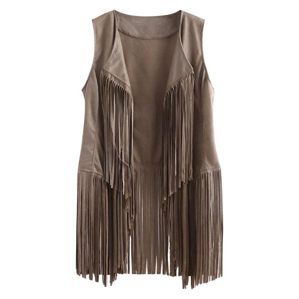 

women's vests jaycosin autumn winter multi-colored vest women casual cool suede ethnic sleeveless tassels fringed open cardigan 9816, Black;white