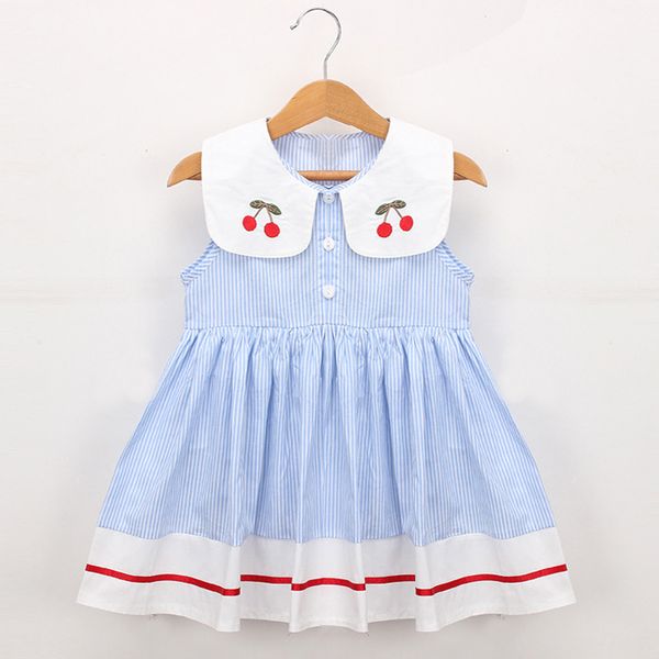 

2021 new summer girls dress cute doll collar sleeveless fruit stripe princess dress cute children baby kids clothing for girls, Red;yellow