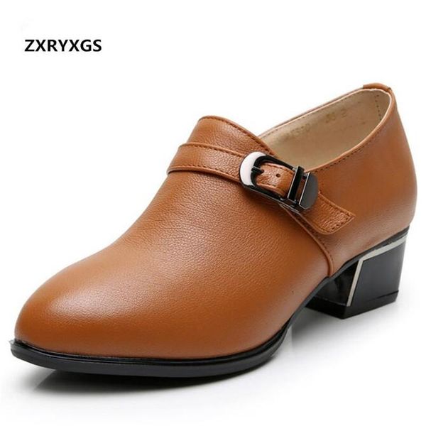 

dress shoes 2021 autumn genuine leather women elegant fashion high heel british style casual work banquet, Black