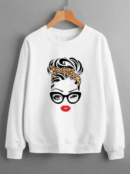

figure graphic round neck sweatshirt f3wt#, White;black
