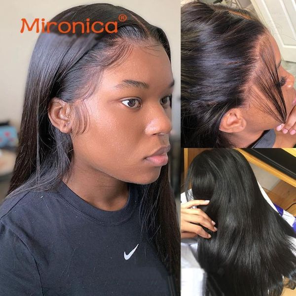

mironica human hair 13x4 lace frontal straight wigs for black women 150 180 density1, Black;brown