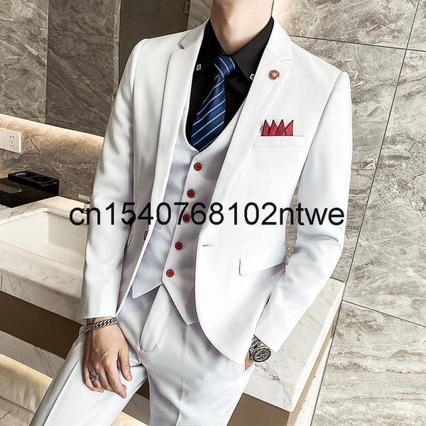

men's three piece suit, fashionable british style, slim fit, red button bridegroom's man wedding dress suits & blazers, White;black