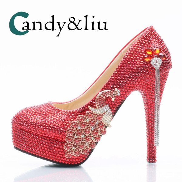 

dress shoes women red crystal wedding decorated with phoenix and silver tassel high-heeled rhinestone party pumps for bridesmaid, Black