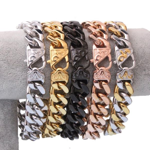 

link, chain customer size 7"-11" long 12mm/15mm womens mens bracelet stainless steel jewelry black gold silver color curb cuban li