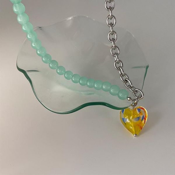 

pendant necklaces color resin heart necklace women korean personality wild temperament fashion clavicle chain, Silver