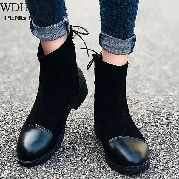 

boots women fashion suede leather for flat mid-calf spring autumn black shoes uh77