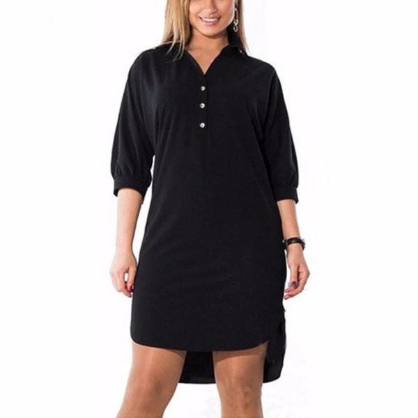 Big Size Fat Mm Mulheres Vestido de Verão Moda Loue Camisa irregular e vestidos de vestidos sólidos de primavera vestidos casuais