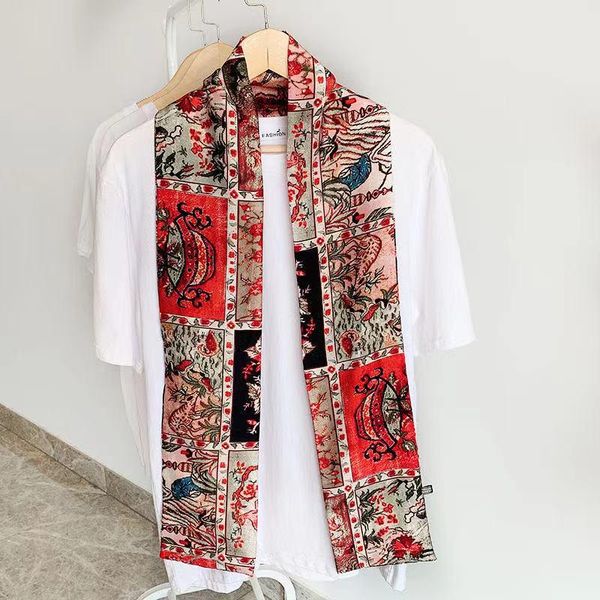 

scarves 2021silk fashion printing wide long imitation women neck decoration with suit double-layer hair belt lady beautiful decorate, Blue;gray