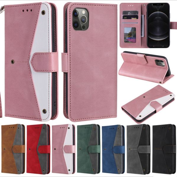 

cases cell phone sets suitable for iphone 12 promax splicing color contrast mobile leather case 8plus flip wallet type card protection