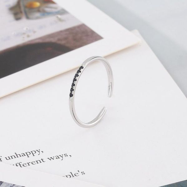 

cluster rings 2021 arrival trendy simple pave black cubic zircon stones adjustable for women 925 sterling silver 18k golden wedding, Golden;silver