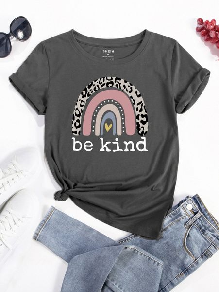 

rainbow & slogan graphic tee g56x#, White