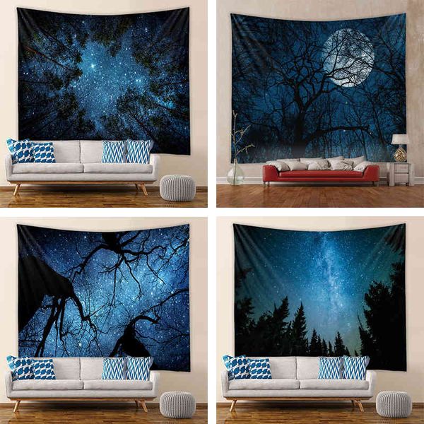 

night starry sky forest scenery living room bedroom tapestry home decoration