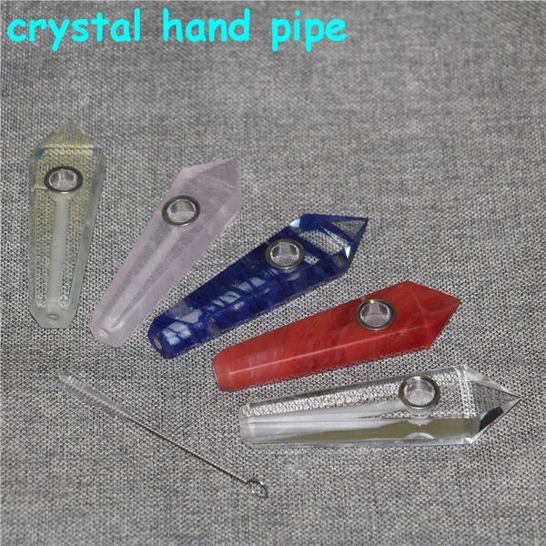 Natuurlijke Rokende Kristallen Steenpijp Voor Rook Tabak Kwarts Healing Handpijpen Carb Hole Edelsteen Waterpijp Wax Dabber Tool