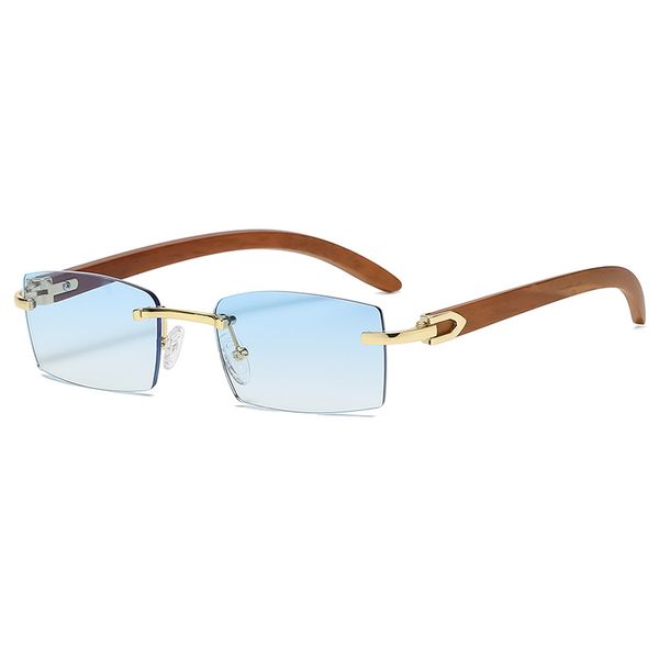 Superklare, rahmenlose Sonnenbrille, Naturholz, quadratisch, hell, übergroß, zufälliger Rahmen für Männer, optisches ovales Augenglas, blau