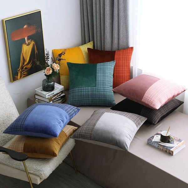 

cushion/decorative pillow european and dutch flannel printing contrast cushion office lumbar solid color car