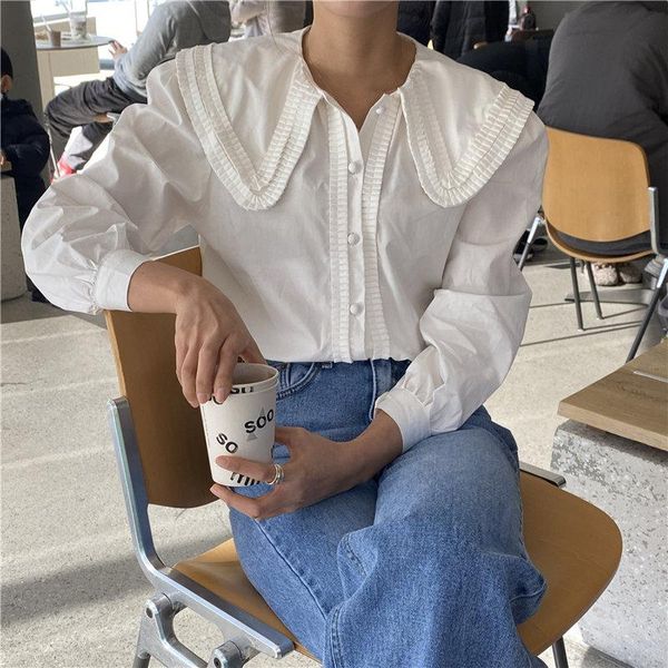 

women's blouses & shirts femme brief retro lantern sleeves 2021 girls solid streetwear gentle all match fashion elegant chic, White